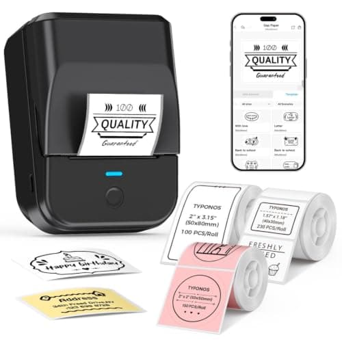 TYPONOS PM240 Label Maker Machine with 3 Tapes, 2" Portable Thermal Label Printer for Phone & PC, Bluetooth Label Maker with Multiple Templates for Small Business, Office, Home, School, Set 1 - Image 1