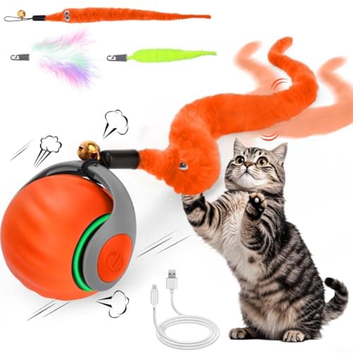 Interactive Cat Ball Toy, Self Rolling Ball with Cover Anti-Scratch for Bored Indoor Cat Chasing, Obstacle Avoidance Smart Cat Toys for Enrichment, Motion Activated Toys to Keep Them Busy （Orange） - Image 1