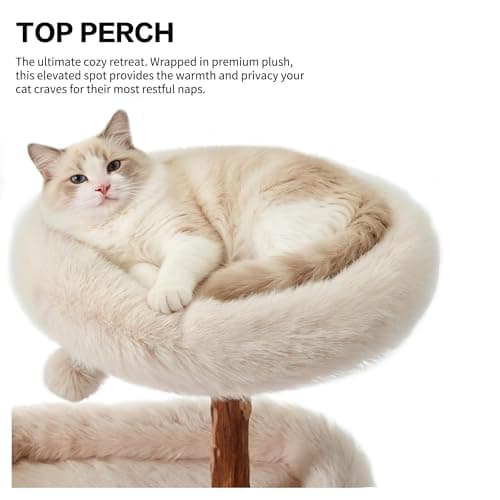 Erinnyees 44" Real Wood Cat Tree for Large Cats, 45LBS Heavy Duty Stable Cat Tower with Natural Branches, Modern Rustic Cat Furniture with 3-Tier Cloud-Soft Plush Platforms & Sisal Scratching Posts - Thumbnail 4