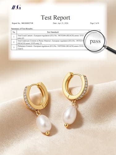 POAIIU Gold Pearl Earrings for Women, Pearl Drop Earrings 14K Plated CZ Pave Huggie, Pearl Hoop Earrings Bridesmaid Earrings Tarnish Resistant - Thumbnail 4