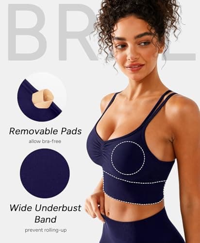BRXL Womens Sports Bras Low Impact Strappy Sports Bra Longline Padded Sports Bras Blue Yoga Workout Sports Bra Blue M - Thumbnail 2