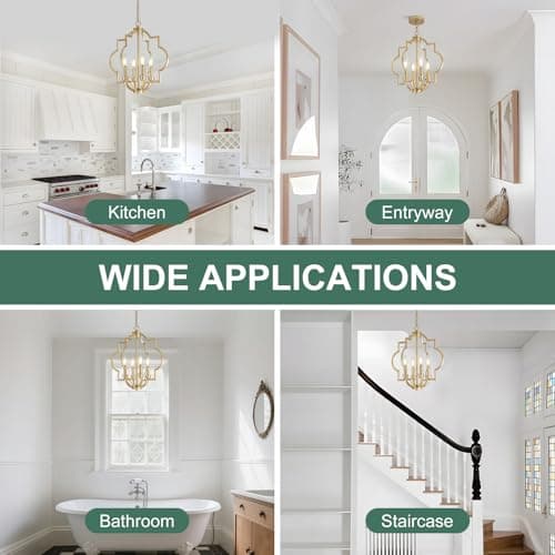 ACANER 4-Light Small Gold Chandelier, 15.6 inch Farmhouse Light Fixtures for Dining Room, Champagne Gold Pendant Light for Entryway Foyer Kitchen Island - Thumbnail 6