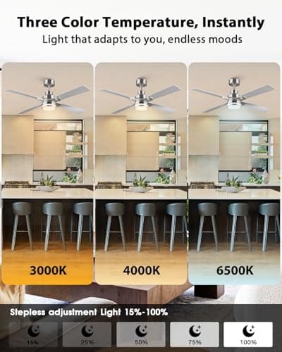 CalorHoga 52 Inch Ceiling Fans with Lights and Remote/APP, Brushed Nickel Ceiling Fan Modern, ETL Listed, 3CCT Dimmable, Timer, 6-Speeds, Quiet Reversible DC, Smart Silver Fan for Bedroom Living Room - Thumbnail 5