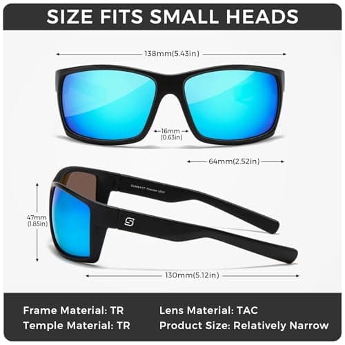 SUNGAIT Rectangle One-piece Sports Sunglasses for Men Blue Lightweight Wraparound Style for Fishing Running Driving (Sand black blue) - Thumbnail 5