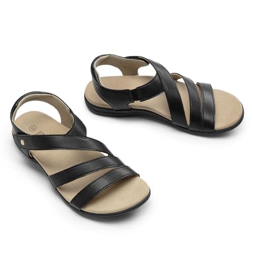 Rihero Black Orthopedic Sandals for Women Summer Arch Support Comfortable Casual Walking Orthotic Flat Sandals Black Size 9 - Thumbnail 5
