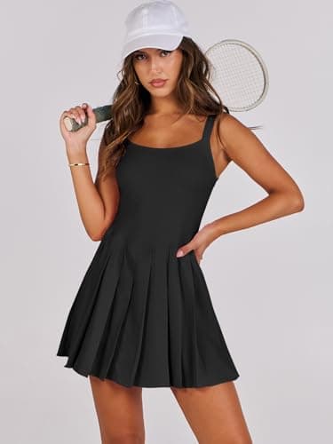 ANRABESS Women's Tennis Athletic Pleated Summer Mini Dress 2025 Golf Workout Build in Shorts Casual Romper Short Sundress Black X-Large - Thumbnail 3