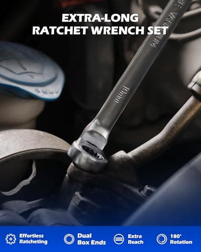 Orion Motor Tech 6-Piece Ratcheting Wrench Set, Metric 8-19 mm Flex Head Ratcheting Wrench Set, Extra Long Ratchet Wrench Set with 72 Tooth Gear & Double Box End - Thumbnail 2
