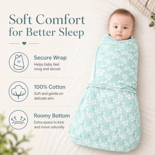 Sleepsack Swaddle,Sleep Sack 6-12 Months,Adjustable Wearable Transition Blanket,Miracle Swaddles for Babies Large,100% Cotton(Green) - Thumbnail 2