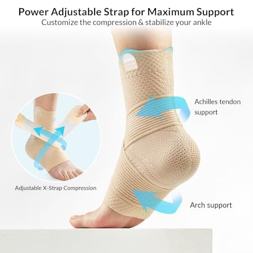 ZOELION Ankle Brace Compression Support with Removable Fishnet Strap, 3D Knit Plantar Fasciitis Relief Achilles Tendonitis Brace, Ankle Compression Sleeve for Pain Relief & Injury Healing, Beige/XL - Thumbnail 3