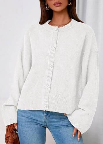 KIRUNDO Cardigan Sweaters for Women 2026 Fall Oversized Puff Long Sleeve Button Up Casual Spring Chunky Vacation Outfits(White, XX-Large) - Thumbnail 6