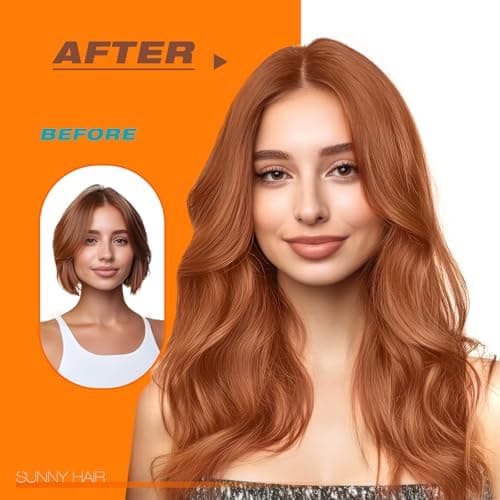 Sunny Hair Tape in Hair Extensions Human Hair Copper Orange Remy Hair Extensions Tape in 22inch Tape in Human Hair Extensions Add Length for Wedding 20Pcs 50g - Thumbnail 6