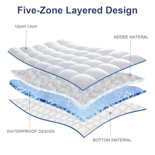 Mattress Topper Twin XL College Dorm, Waterproof Bed Topper Twin XL Mattress Pad Cover for College, Cooling Pillow Top Mattress Topper with Deep Pockets Fluffy Fill Mattress Protector - Thumbnail 5