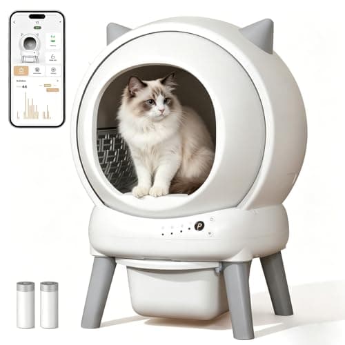 Automatic Litter Box, ZHMZ Self Cleaning Litter Box for Multiple Cats, Large Space Auto Robot with Dual Safety Sensors, Odor-Control with Mat and 2 Roll Garbage Bags