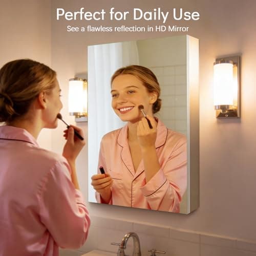 BROBIG 20 x 26 Medicine Cabinet Mirror, Moisture-Proof Aluminum Bathroom Medicine Cabinet with Mirror, Bathroom Mirror Cabinet with Adjustable Shelves, DTC Hinges, Recessed/Surface-Mounted - Thumbnail 3