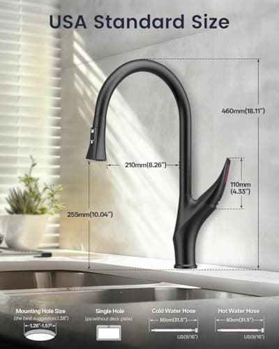 Kitchen Faucet with Pull Down Sprayer, Brass Faucet for Kitchen Sink, Bar Faucet with Ceramic Cartridge, Kitchen Sink for for RV, Bar, Farmhouse, Laundry, Outdoor (Standard, Brushed Black) - Thumbnail 4