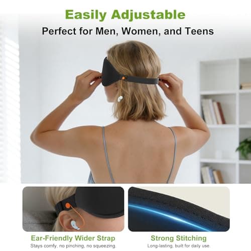 3D Contoured Sleep Mask with Earplug Keeper,Earbuds Anti-Loss,100% Pressure-Free & Total Light Blocking Eye Mask with Adjustable Strap. Ideal for Sleep Earplug User, Airplane Travel, Meditation,Green - Thumbnail 6