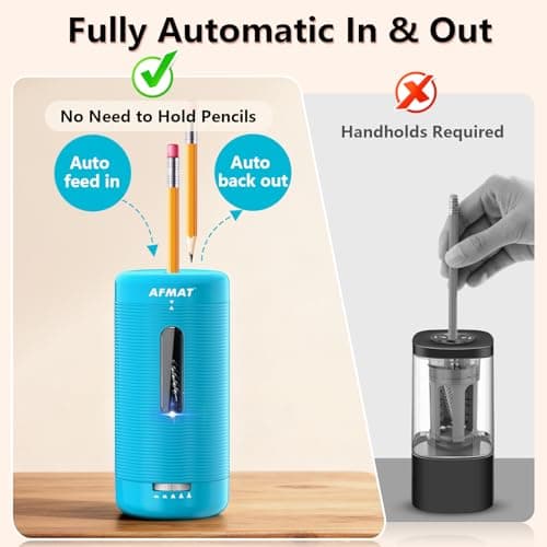 AFMAT Electric Pencil Sharpener, Fully Automatic Pencil Sharpener, Auto in & Out, Rechargeable Hands-Free Sharpeners for Jumbo & Colored Pencils (6.5-12mm), Portable for Home/Classroom/Office PSC2 - Thumbnail 2