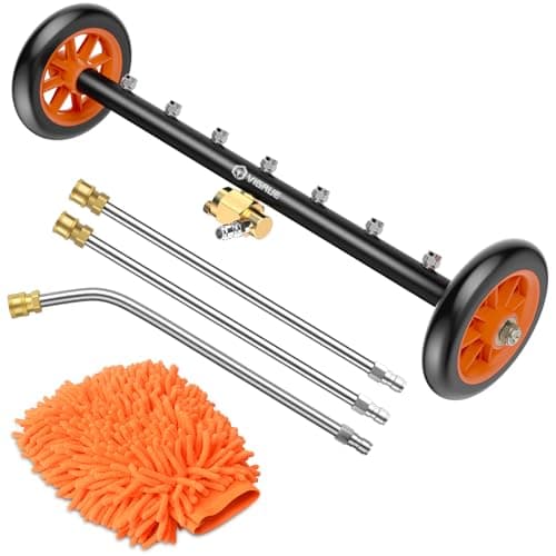 VIGRUE 2-in-1 undercarriage Pressure Washer Attachment,24 Inch Pressure Washer Water Broom with 7 Nozzles,Under Car Washer Cleaner with 3 Pieces Extension Wand,4000 PSI,Orange - Image 1