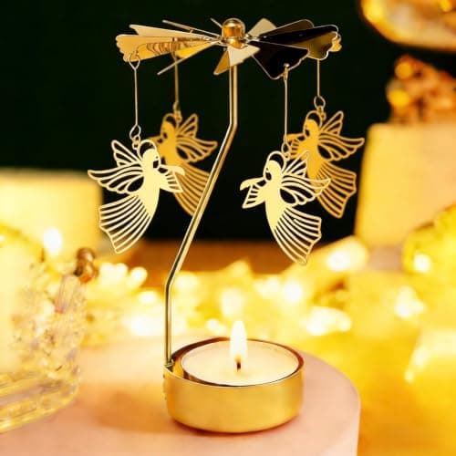 Spinning Candle Holder, Rotating Carousel Tealight Candle Holder, Unique Birthday Gift for Women, Mom, Sister, Friends, Christmas, Valentine's Day (Angel)