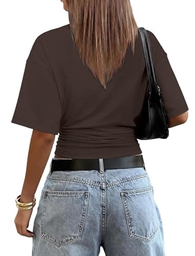 Sampeel Summer Tops for Women 2026 Trendy Crewneck Oversized Tshirts Shirts Loose Fit Plain T Shirts Clothes Fashion Clothing Going Out Crop Tops Chocolate Brown L - Thumbnail 5