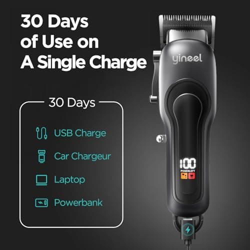 Yineel Hair Clippers for Men, Professional Cordless Clippers & Trimmer Set, Super Quiet, Clippers for Hair Cutting Kit with LED Display, Gift for Men Women Barber Kid - Thumbnail 6