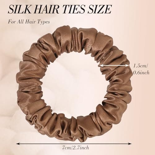100% Mulberry Skinny Scrunchies for All Hair Types, 4 Pack 2.7inch Silk Hair Ties No Damage Reduce Fracture Indentations for Women Girls - Thumbnail 2
