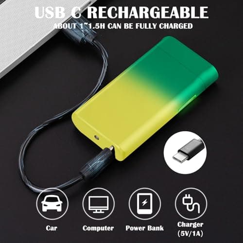 RSBYE Electric Lighter Rechargeable Arc Lighter USB C Electronic Plasma Lighters Metal Chargeable Lighters with LED Dazzling Power Display Design for Outdoor, Camping, BBQ (YellowGreen) - Thumbnail 3