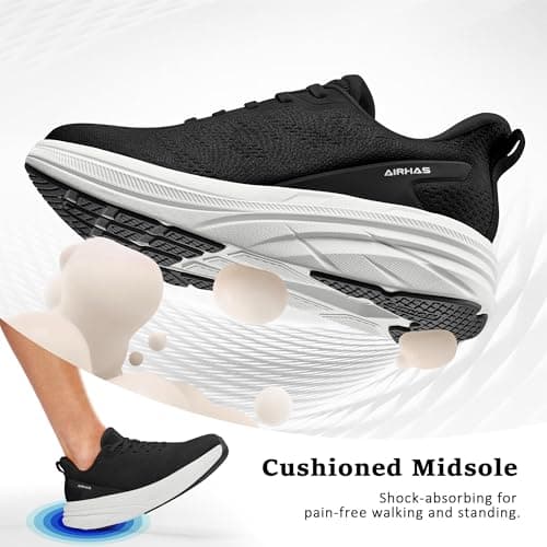 Womens Easy On Walking Shoes Lace Up Comfortable Tennis Shoes with Anatomic Toe Box for Women Breathable Running Sneakers (Black/White, 11.0) - Thumbnail 6