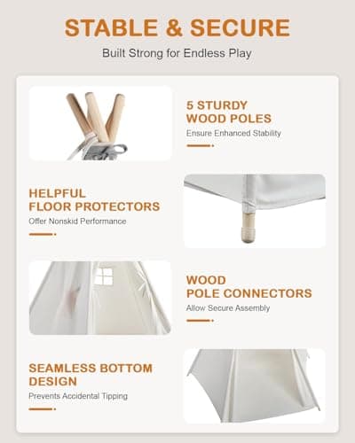 CO-Z Larger 85" H Kids Teepee Play Tent, 2.1m Large Indoor Canvas Teepee Tent for Adults, Tall Foldable Teepee Outdoor, 5 Sides Party Picnic Wedding Teepee Tent with Storage Bag - Thumbnail 4