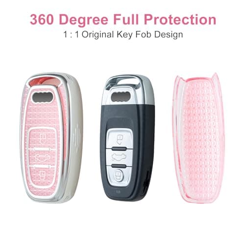 XUPEIXUN for Audi Key Fob Cover with Keychain, Pink TPU Key Case Protection Shell Compatible with AUD A4 A5 A6 A7 A8 Q5 Q7 S3 S4 S5 S6 S7 S8 SQ5 RS5 RS7 Bling Car Accessories - Thumbnail 5