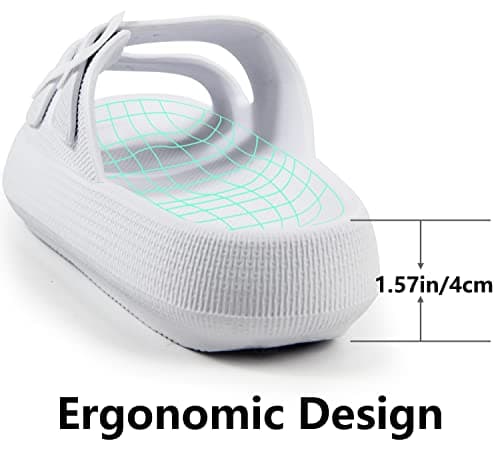 Weweya Flat Sandals for Women Slides Sandals for Men Unisex Pool Slides Eva Rubber Flat Foam Cozy Slides Thick Sole Comfort Walking Sandals White Women Size 7 7.5 - Thumbnail 3