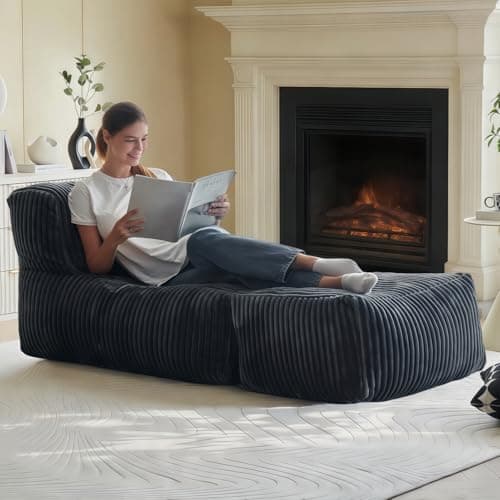 Ayovoch Bean Bag Chair for Adults, Giant Bean Bag Chair with Washable Cover, Comfy Corduroy Bean Bag Lounger with Ottoman, Memory Foam Filled Bean Bag Sofa for Living Room, Bedroom, Balcony, Grey - Image 1