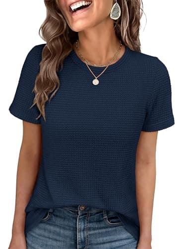 ANRABESS Women's Summer Waffle Knit Tops,Navy Blue,M - Image 1