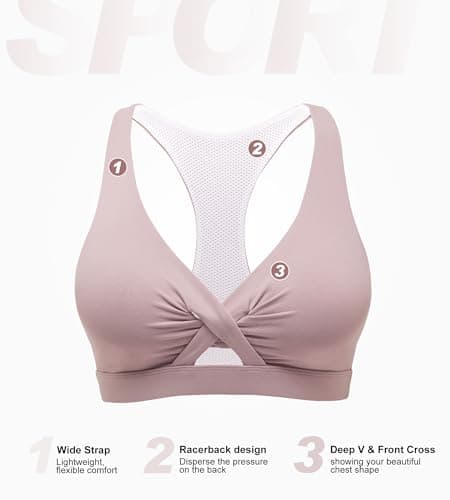 Sports Bras for Women Push Up Medium Impact Racerback Workout Yoga Bra Womens Deep V Padded Sports Bra with Support Gym Tops, Purple, L - Thumbnail 4