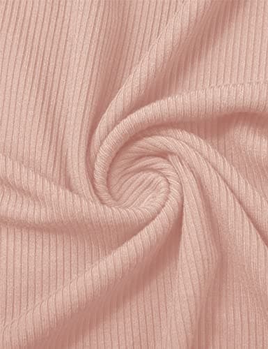Women's Lettuce Trim Mock Neck Long Sleeve Slim Fit Ribbed Knit Tee Shirt Tops Dusty Pink L - Thumbnail 2
