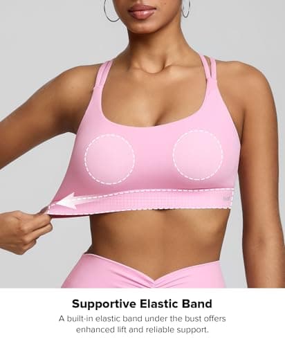 BRXL Pink Sports Bra Low Impact Adjustable Spaghetti Straps Padded Push Up Cut Out Athletic Bra with Padding Sewn in - Thumbnail 6