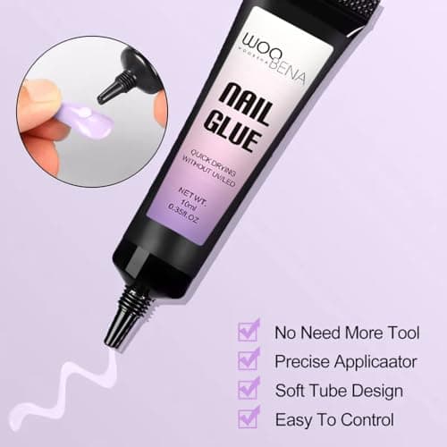 Woobena 2 Packs Nail Glues for Press On Nails Quick Drying Long Lasting No UV Light Needed 0.35 oz(10g) Super Strong, Gentle on Nails, Ideal for DIY & Salon Use Nail Art - Thumbnail 5
