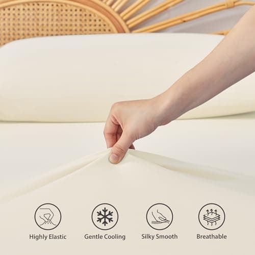 Regency Heights Queen Sheet Sets 3 Piece, Cooling Spandex Sheet, Fade Resistant Fitted Sheet & Pillowcases, All Elastic Fits Up to 15" Mattress, Breathable & Moisture-Wicking for Hot Sleepers, Ivory - Thumbnail 5