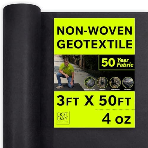 DOTDAY 4 oz Non-Woven Geotextile Fabric 3ft x 50ft, Heavy Duty Driveway Underlayment for Gravel, French Drain Fabric, Paver Base & Erosion Control, UV-Stabilized Permeable, Black, Terra