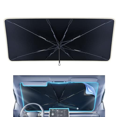 helloleiboo [2025 Upgraded] Car Windshield Sun Shade Umbrella 61"x 34" Windshield Sun Shade Foldable 5-Layer Thickened Vinyl Coating Reflective Polyester Blocks Heat & UV Rays for Large Car Truck SUV