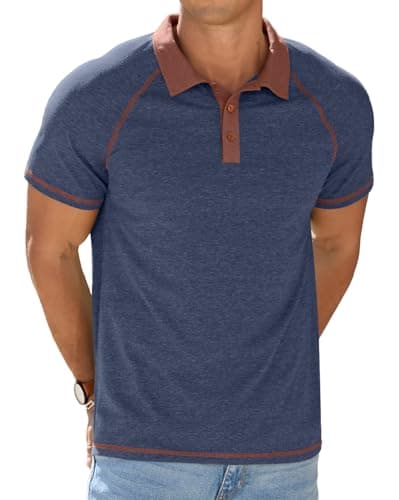Sailwind Mens Cotton Polo Shirts Short Sleeve Raglan Collared Casual Summer Fashion Golf Shirts Navy Blue - Thumbnail 6