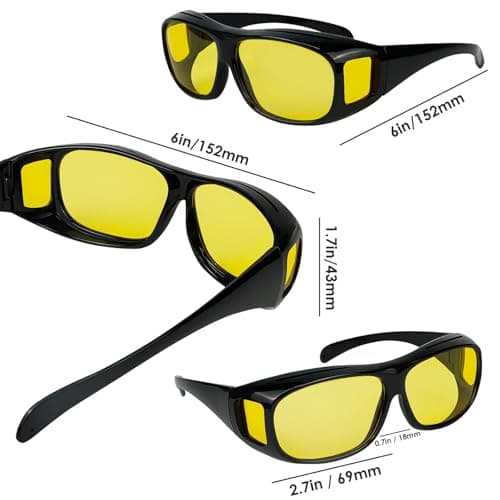 Chiccool Night Driving Glasses Fit Over for Men Women, Anti Glare Polarized Night Vision Driving Glasses, Wrap Around HD Yellow Lens Sunglasses - Thumbnail 6