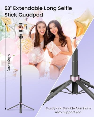 ACKIMA 53'' Selfie Stick Tripod with Light, Enhanced 4-Leg Cell Phone Stand Camera Tripod with Rechargeable Wireless Remote & 2 Fill Light, Portable Selfie Stick Travel Essentials for iPhone Android - Thumbnail 3