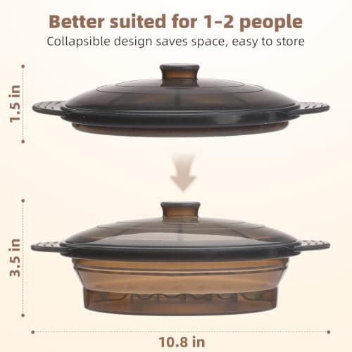 Microwave Steamer Cooker Collapsible Bowl Silicone Baked Potato Cookware with Handle Lid for Vegetables Fish Prep Meal Food with Removable Rack BPA Free Easy to Store Freezer Dishwasher Safe Black - Thumbnail 2