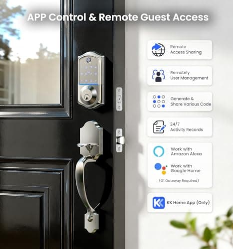 Veise VE017-H Fingerprint Smart Front Door Lock Set, App Control, 8-in-1 Keyless Entry Deadbolt with Zinc Alloy Handles, Emergency Power Port, Touchscreen Keypad, Auto Lock, Easy Install, Satin Nickel - Thumbnail 2