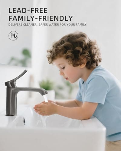 BELZ Bathroom Faucet 1 Hole Brushed Grey, Modern Vanity Faucet for Bathroom Sink, Lead-Free Single Handle Basin Faucet with Pop-up Drain - Thumbnail 3