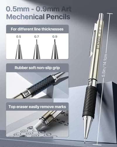 STAGEEK Mechanical Pencil Set with Case 34 Count, Drawing Pencils 0.5, 0.7, 0.9MM & 3PCS 2MM Sketching Pencils with 384PCS Lead Refills (6B 4B 2B HB 2H 4H Color) for Artist Drafting Drawing Writing - Thumbnail 4