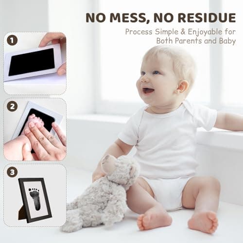 2 Park Baby Footprint Kit with 1 Wooden Frame, No Mess Inkless Hand and Footprint Kit, Clean-Touch Ink Pads for Fingerprint Stamps, Paw Print Kit for Dogs Cats, Baby Shower Gifts Keepsake for New Mom - Thumbnail 3