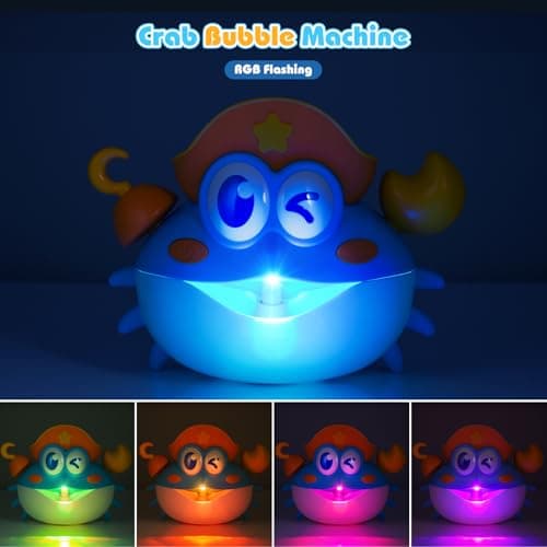 Bath Toys,Rechargeable Crab Baby Bath Toys Light Up Bath Bubble Machine with Colourful RGB Light Great Birthday Gift for Boys and Girls Toddler Toy for Kids Ages 1-3 4-8 - Thumbnail 2