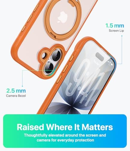 XUXSO for iPhone 17 Case, Compatible with MagSafe, Slim Shockproof Military-Grade Rugged Protective Case with Stand, Camera Control, Comfort Grip (D-Orange, iPhone 17) - Thumbnail 6